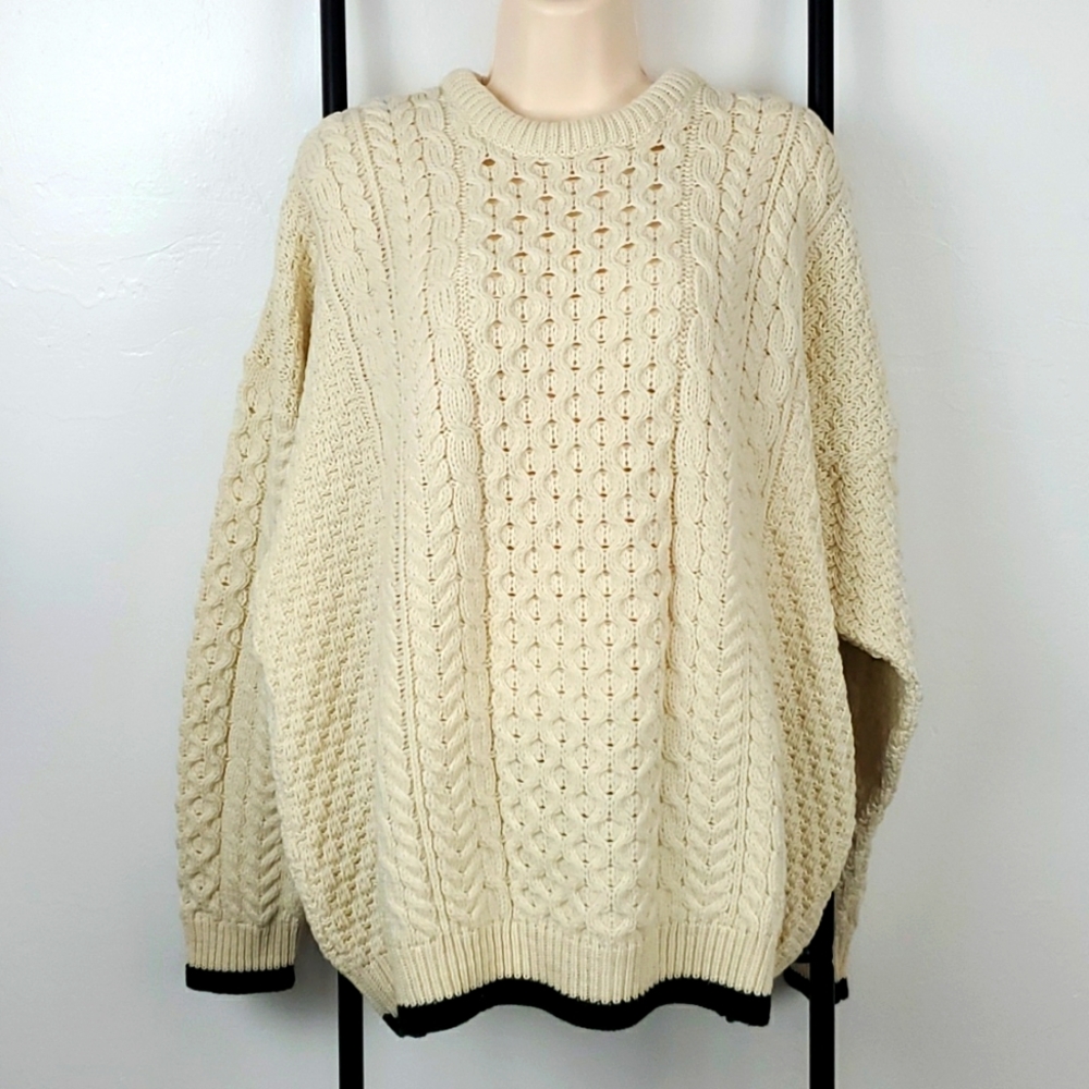 Carraig Donn wool cable Ireland cream sweater men size XXL Y2K chunky knit